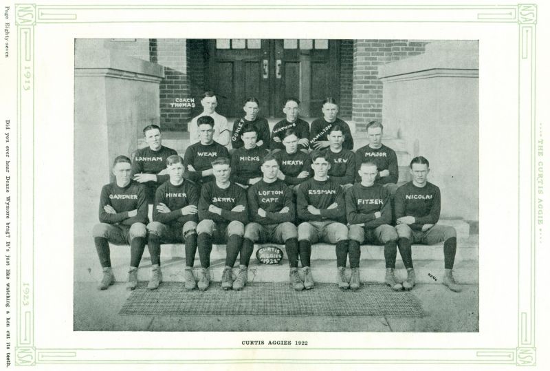 Volume_I Coach Dwight Thomas. LaVern Gorley, Elroy Watkins, Spencer Hamilton, Merle Lanham, Lyle Wear, Russell Hicks, Blair Heath, Frank Leu, Ralph Major, John Gardner, James Hiner, Arvel Beery, Harley Lofton, John Essman, Donald Fitzer, Harold Nicolai,
