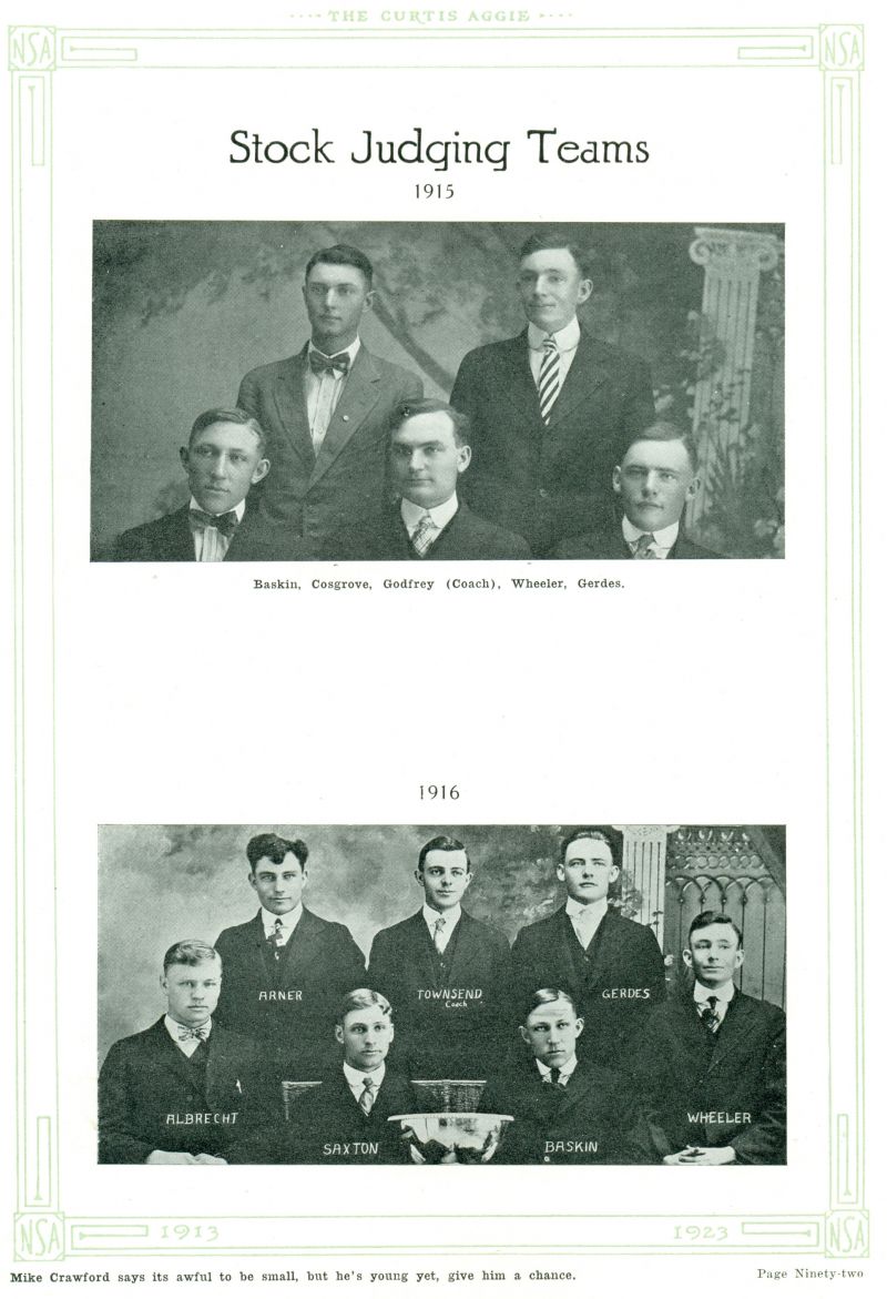 Volume_I Robert Baskin, Lynn Cosgrove, Coach Earl Godfrey. Leroy Wheeler, George Gerdes, Frank Arner, Coach Louis Towndsend, Milan Albrecht, Louis Saxton, Robert Baskin, Leroy Wheeler,