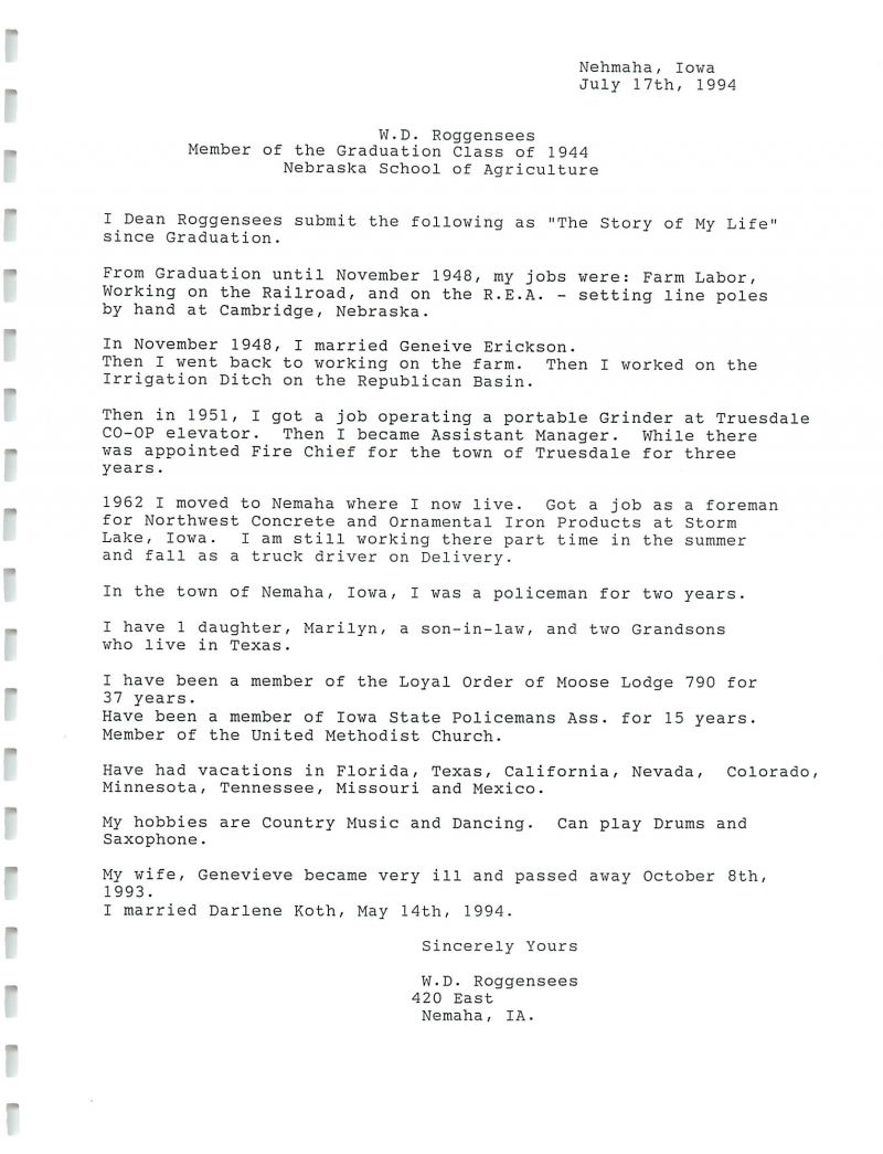 1944_booklet W D Roggensees, Dean Roggensees,