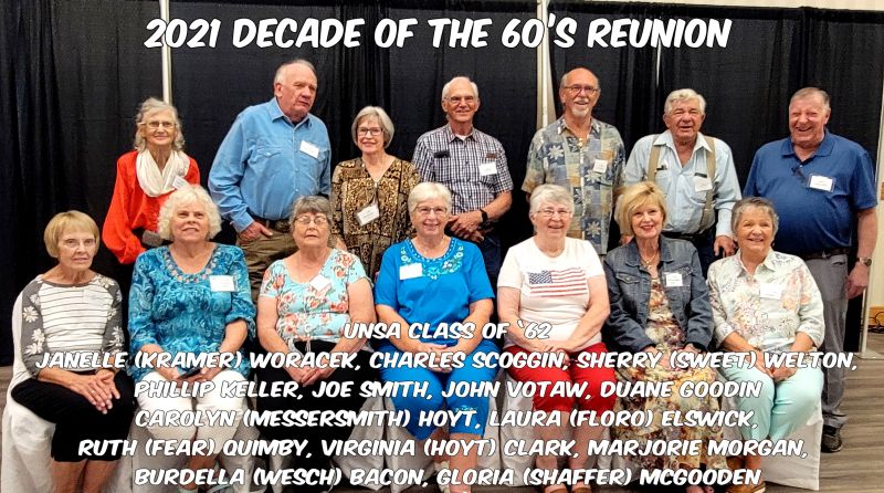 Reunions Janelle Kramer, Charles Scoggin, Sherry Sweet, Phillip Keller, Joe Smith, John Votaw, Duane Goodin, Carolyn Messersmith, Laura Elswick, Ruth Quimby, Virginia Hoyt, Marjorie Morgan Burdlla Wesch, Gloria Shaffer,