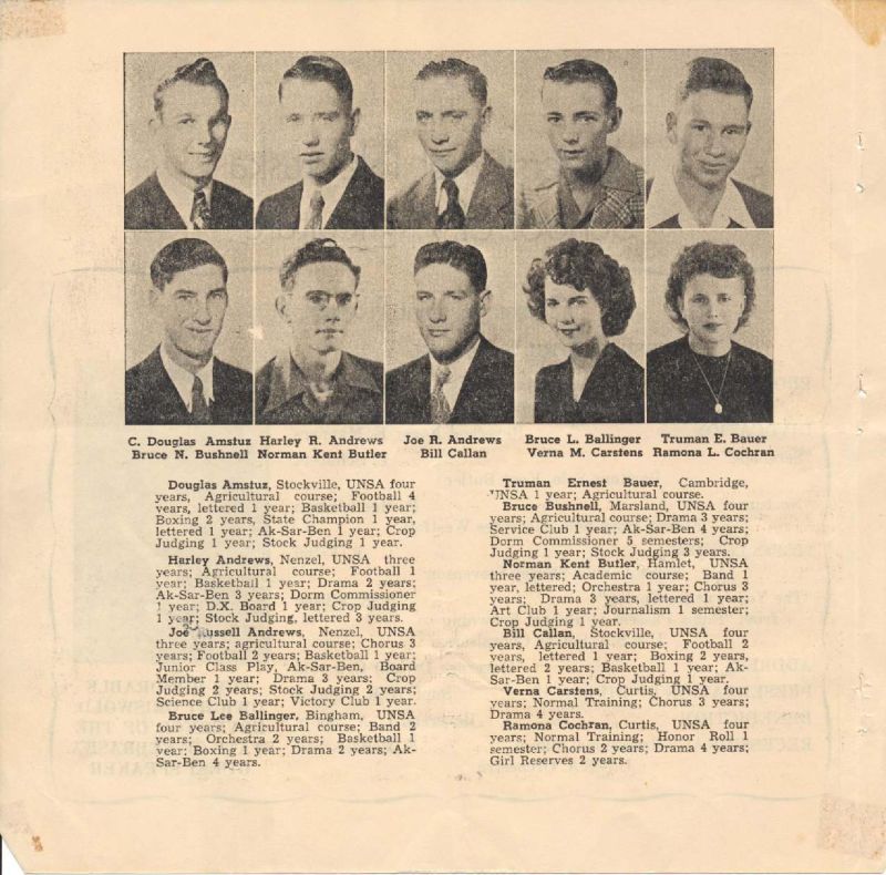1946 Douglas Amstuz, Bruce Bushnell, Harley Andrews, Norman Butler, Kent Butler, Joe Andrews, Bill Callan, Bruce Ballinger, Verna Carstens, Ramona Cochran, 